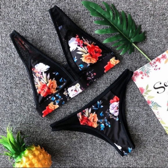 $39 COMING SOON!!!! Floral Black Mesh Bikini - Picture 2 of 3